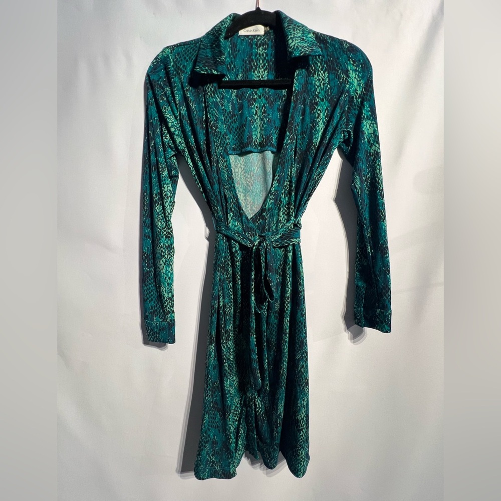 Calvin Klein Teal and Black Patterned Dress